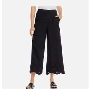 Kobi Halperin Black Cropped Wide Leg Lace Embroidered Tencel Pants size M